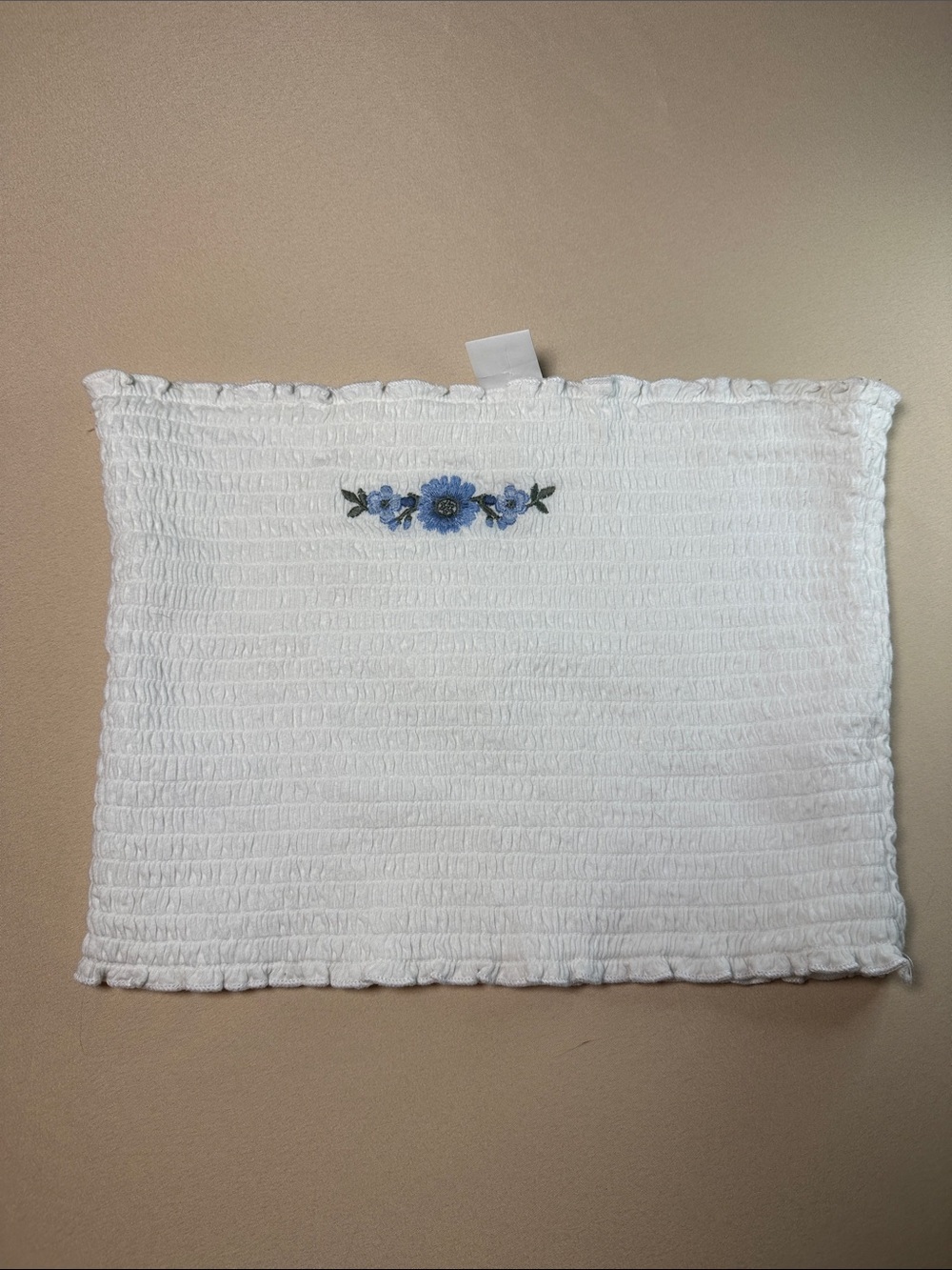 Hollister White Smocked Tube Top Small Flower Embroidered Ruched Bandeau